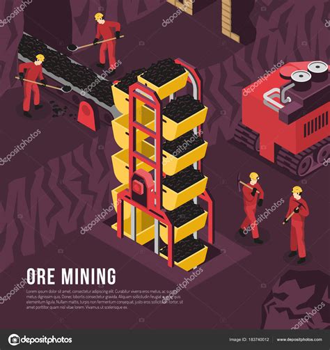 Ore Mining Process Isometric Illustration Stock Vector Macrovector