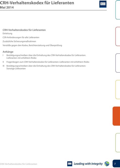 CRH Verhaltenskodex für Lieferanten PDF Free Download