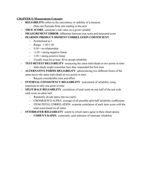 Research Methods II CHP 5 6 9 Notes CHAPTER 5 Measurement Concepts