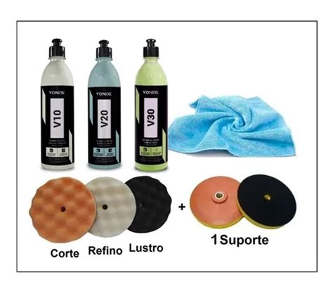 Kit Polimento Vonixx V10 Corte V20 Refino V30 Lustro Polimento