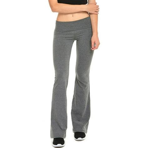 Women Fold Over Waistband Stretchy Cotton Blend Yoga Pants With A Wide