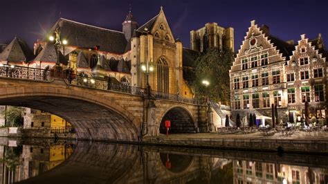 Wallpaper Ghent Flanders Belgium Bridge Evening Hd Picture Image