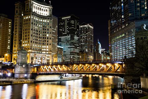 Chicago Dusable Michigan Avenue Bridge at Night Photograph by Paul Velgos - Fine Art America