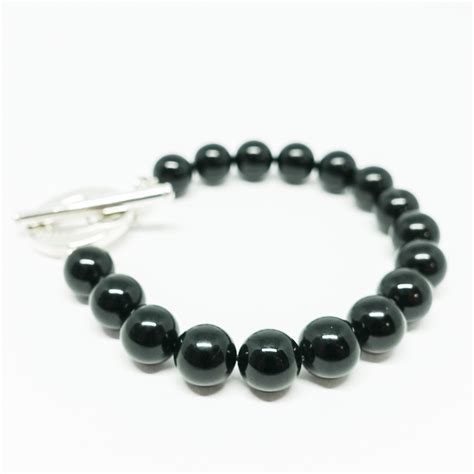 Tiffany And Co Black Onyx Bead Bracelet With Sterling Silver Toggle Cla