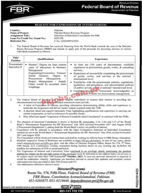 Latest FBR Jobs 2023 Federal Board Of Revenue Jobs 2023 Jobs In