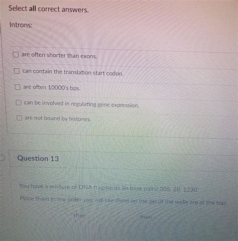 Solved Select All Correct Answers Introns Are Often