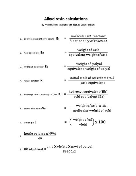 (DOC) Alkyd resin calculations