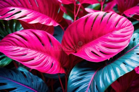 Tropical Leaves In Bright Creative Pink And Blue Colors Minimalistic