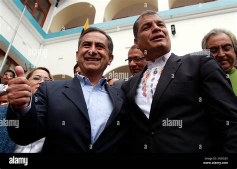 Ecuador President Rafael Correa Right Accompanies Augusto Barrera