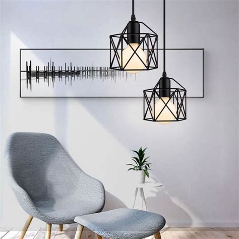 STOEX Lustre Suspension Industrielle Cage Carré en Métal E27 15cm Noir