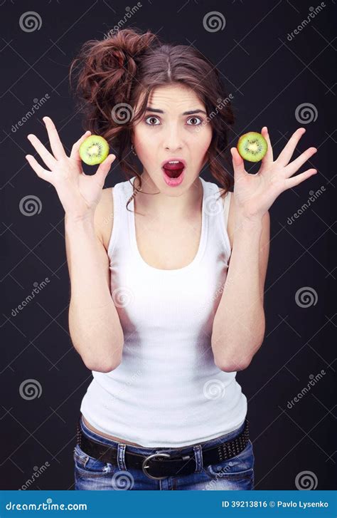 Girl With Kiwi Stock Photo Image Of Caucasian Female 39213816