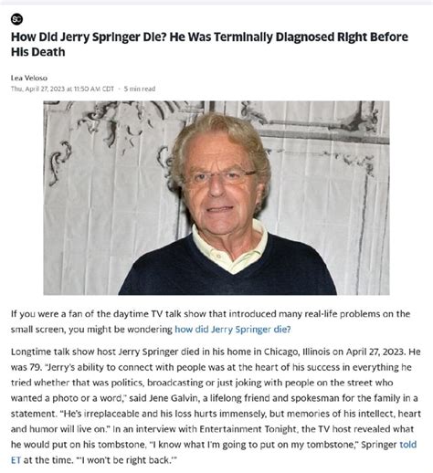 How Did Jerry Springer Die He Was Terminally Diagnosed Right Before