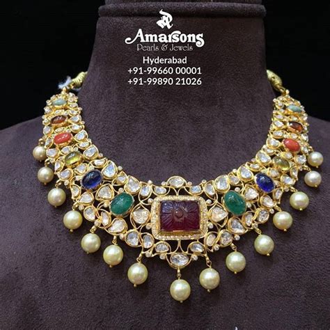 Navratna Gemstone Necklace With Polki From Amarsons Jewellers For More