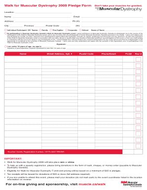 Fillable Online Walk For Muscular Dystrophy 2009 Pledge Form Location