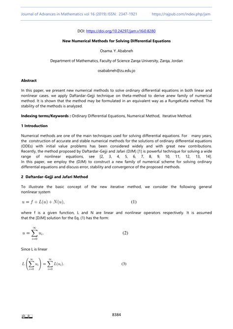 PDF New Numerical Methods For Solving Differential Equations