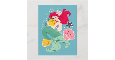 Princess Ariel Holding Flounder Illustration Postcard Zazzle