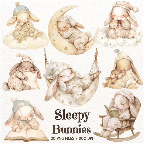 Cute Watercolor Bunny Clipart Sleeping Bunny Png Boho Bunny Clipart