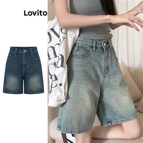 Lovito Shorts De Denim Bolsos Lisos Para Mulheres Casuais LNA19020