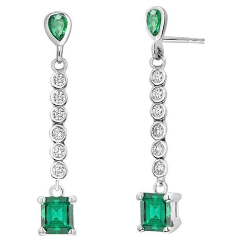 Pear Shaped Untreated Emerald And Diamond Earrings For Sale At 1stdibs