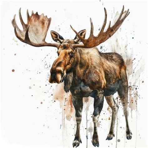 A Majestic Moose with Impressive Antlers, Depicted in Rich Watercolor Hues, Beautifully Isolated ...