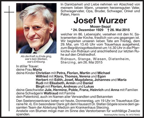 Traueranzeigen Von Josef Wurzer Trauer Bz