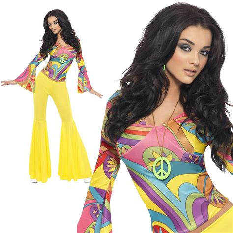 60s Groovy Babe Hippy Lady Costume Flares Psychedelic Womens Fancy