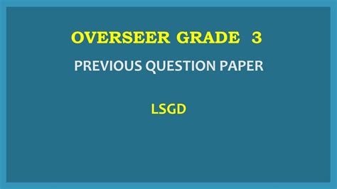 Overseer Grade Lsgd Previous Question Paper Solved Youtube