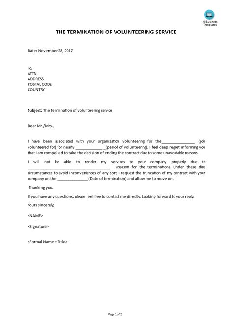 Volunteer Termination Letter Templates At Allbusinesstemplates