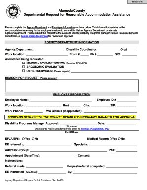 Fillable Online Co Alameda Ca Revised Form Request For Ra Assistance