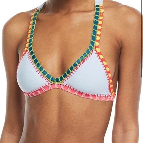 Pilyq Swim Nwt Pilyq Platinum Pebble Blue M Crochet Trim Triangle Bikini Swim Top