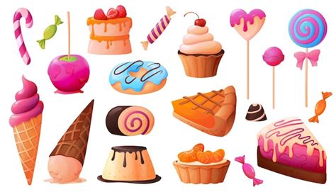 Free Vector Candy Sweets Set Of Isolated Cartoon Style Icons Of