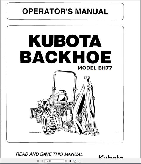 Kubota Bh77 Owners Operators Maintenance Manual Download Kubota Manual