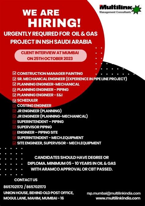 Nsh Saudi Arabia Vacancy Hiring For Oil Gas Project