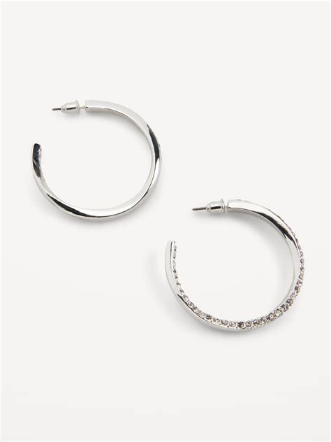 Silver Plated Rhinestone Hoop Earrings For Women Old Navy