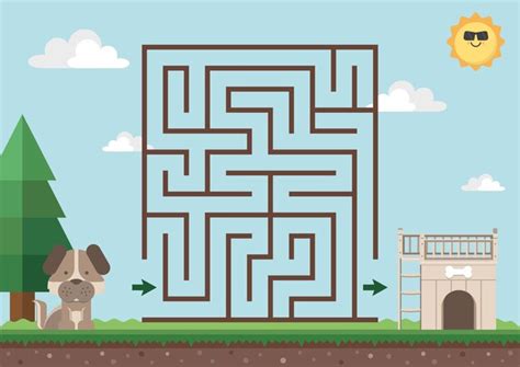 Premium Vector Printable Dog House Maze Puzzle Game For Kids