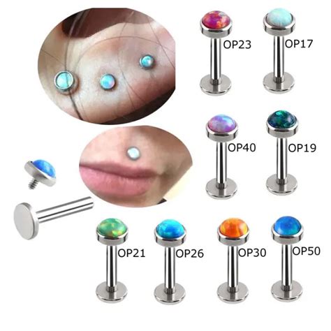 1piece Opal Stone Labret Lip Stud Internal Threaded Ear Tragus