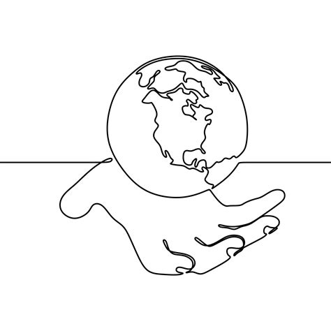 Continuous Line Drawing Of Human Hand Holding Earth Globe 24123115