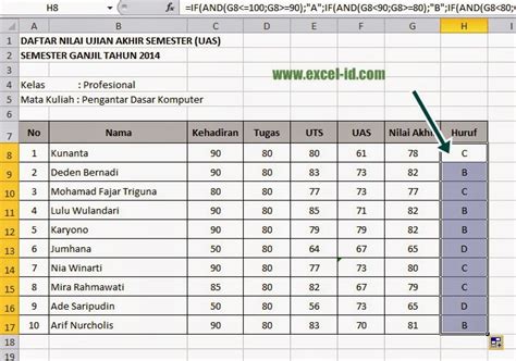 Membuat Daftar Nilai Uas Mahasiswa Dengan Rumus If And Untuk Konversi 66240 Hot Sex Picture