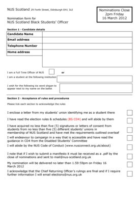 Fillable Online Nomination Form For Candidates Wishing To Stand For