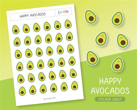 Avocado Sticker Sheet Avocado Stickers Avocados Stickers Avocados