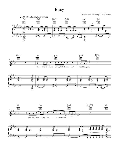 Easy Sheet Music For Piano Vocals By Commodores Official