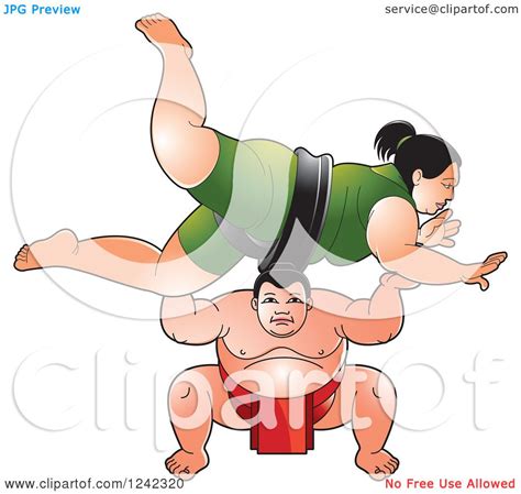 Clipart Of Male And Female Sumo Wrestlers Fighting Royalty Free