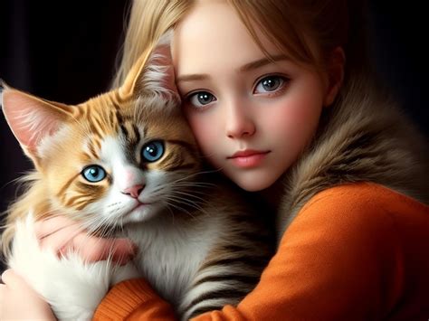 Premium AI Image | A beautiful girl with her cute cat