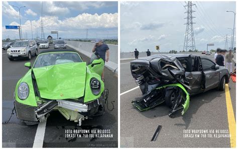 Mobil Porsche Tabrak Livina Di Tol Kejapanan Arah Porong Pada Minggu