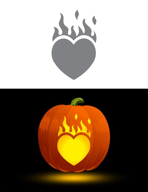 Printable Flaming Heart Pumpkin Stencil