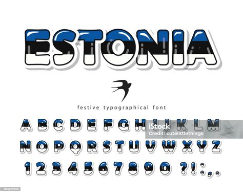 Estonia Cartoon Font Estonian National Flag Colors Paper Cutout Glossy Abc Letters And Numbers