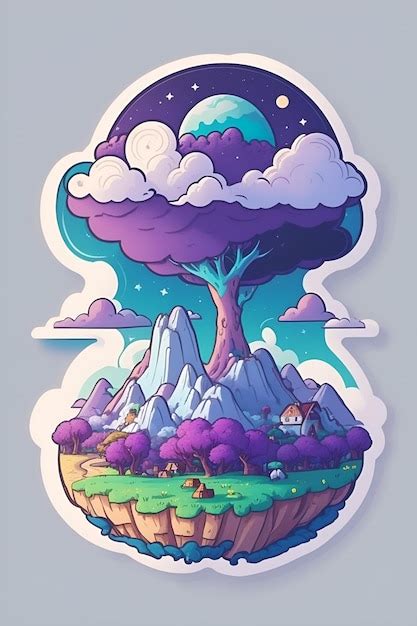 Premium AI Image | Sticker of an island in the sky