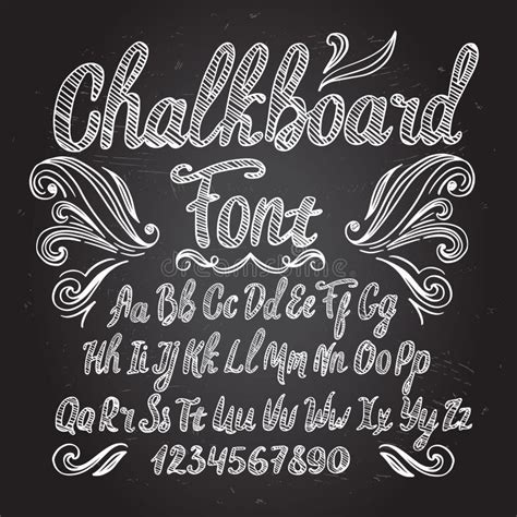 Chalkboard Font Typography Alphabet With Illustrations Stock Vector