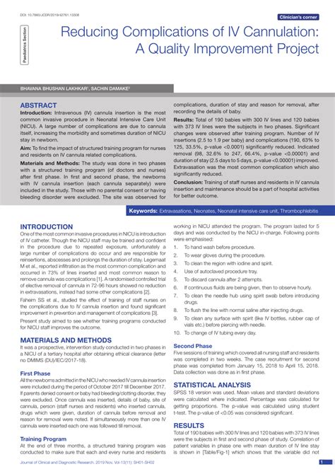 (PDF) Reducing Complications of IV Cannulation: A Quality Improvement Project