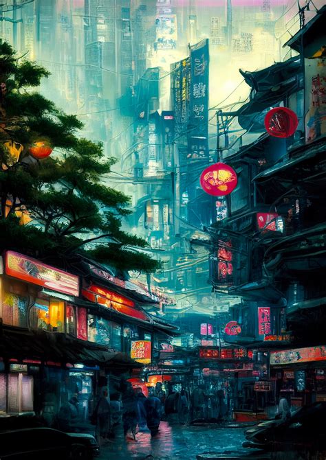 Cyberpunk City Poster Etsy España